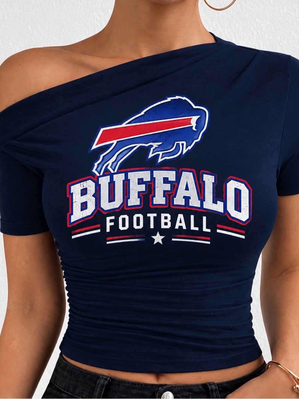 Buffalo Football Off-Shoulder Navy Women's Top